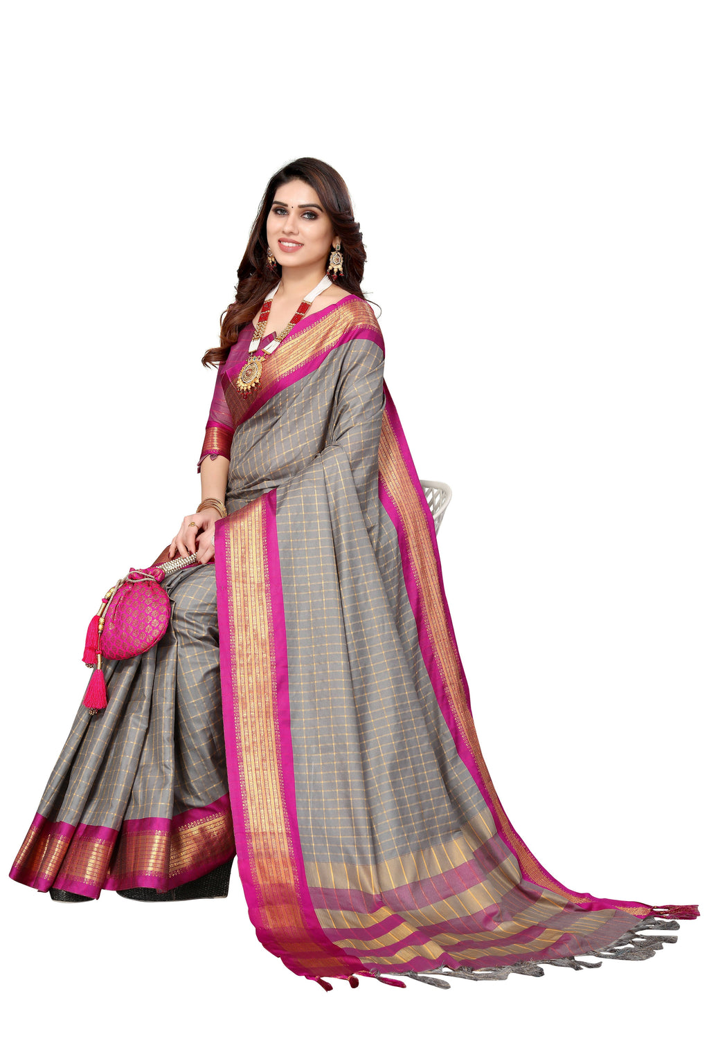 Vamika Weaving Beautiful Grey Cotton Silk Saree