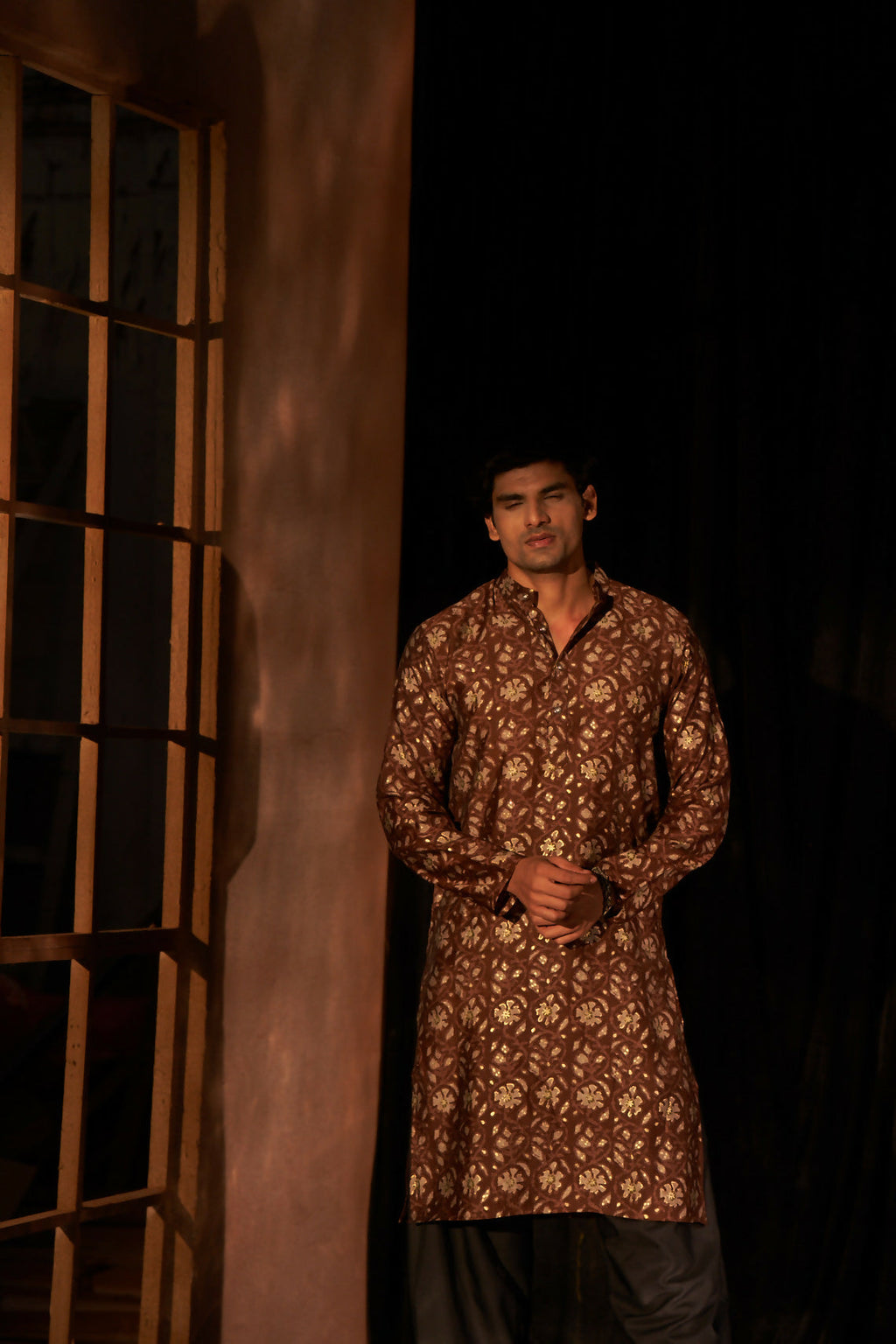 Brown Modal Silk Designer Printed Men's Kurta Set - Mahotsav