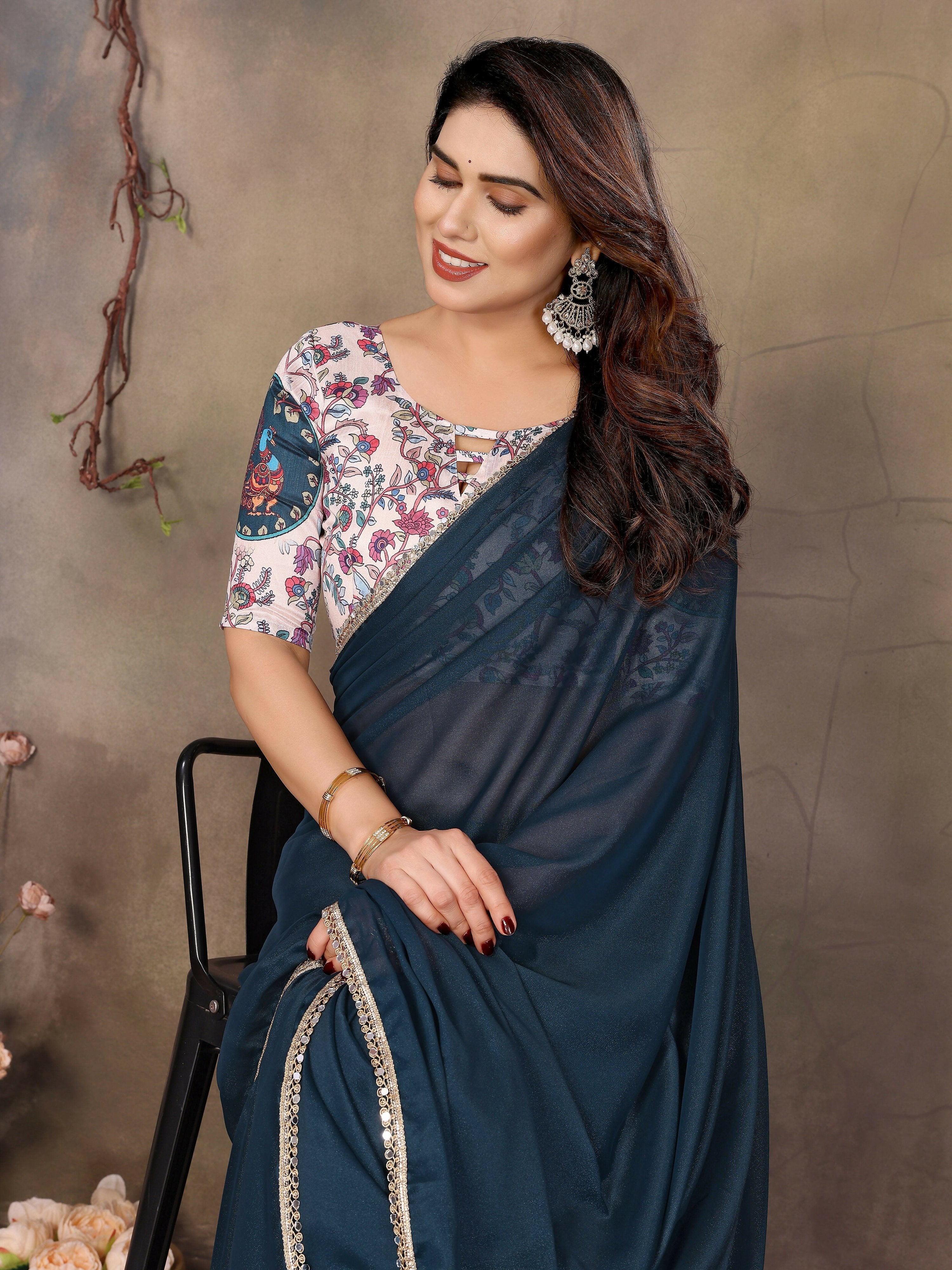 Partywear traditional Georgette Morpich Fancy Saree - Anbazaar