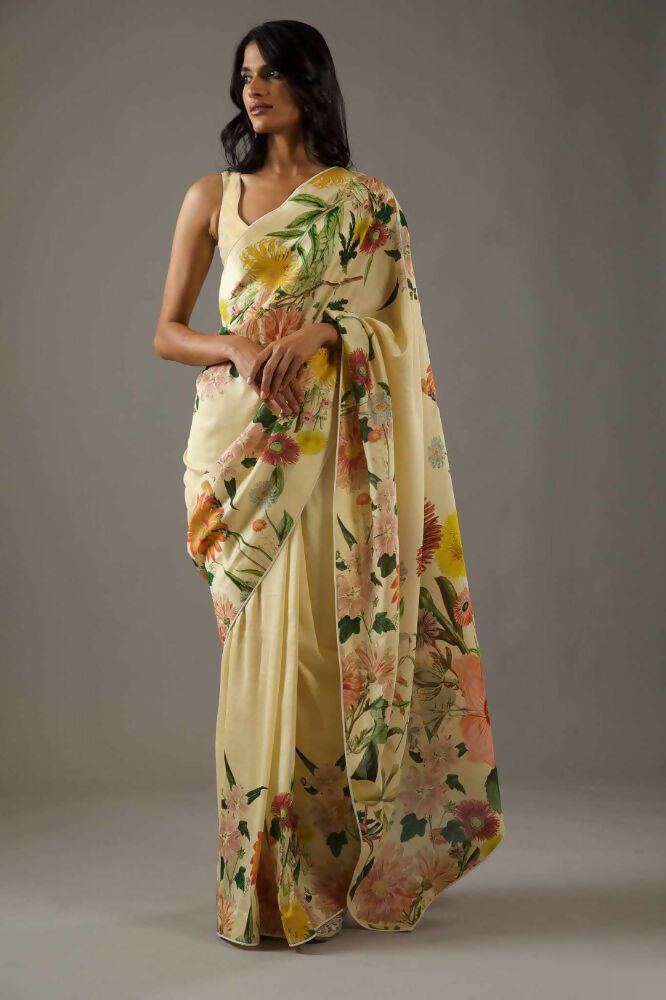 Yellow Bright Moss Designer Digital Printed Party Wear Saree - Be Verly