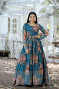 Jyoti Fashion Women's Teal Sequence Zari Embroidered Faux Georgette Anarkali Dress