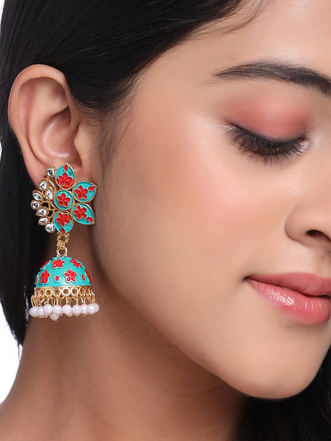 NVR Women Green Dome Shaped Jhumka Earrings