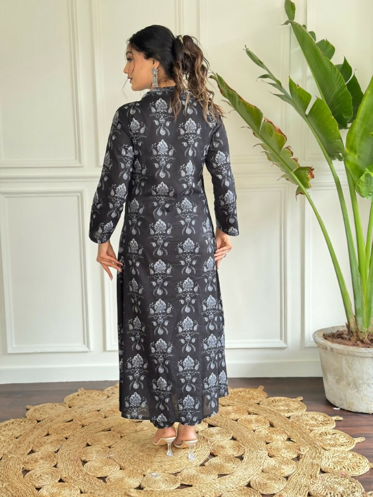 Black Pure Cotton Printed Anarkali Suit with Dupatta - Rashmika