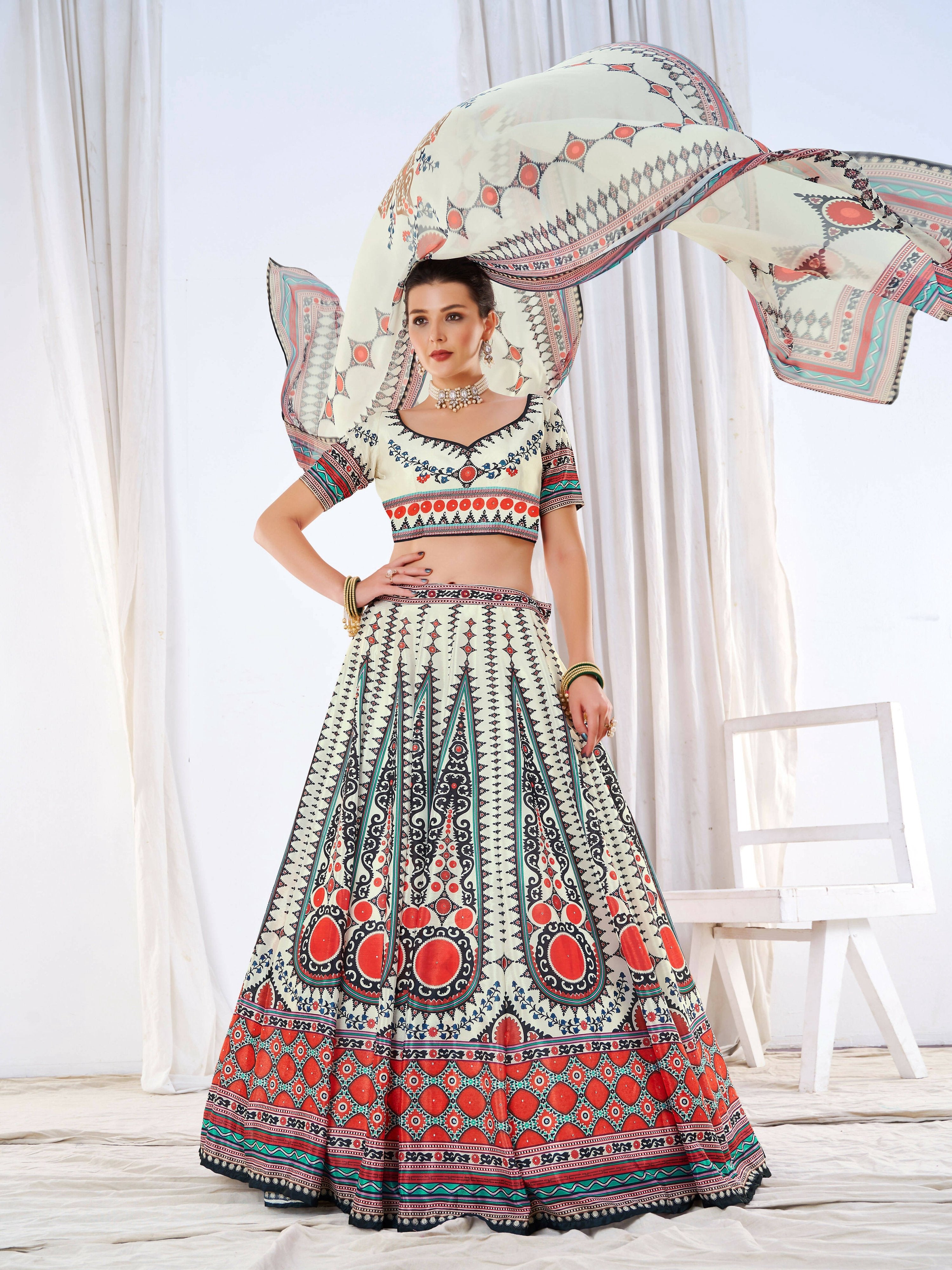Wedding Designer White Chinon Lehengha Choli - Anbazaar