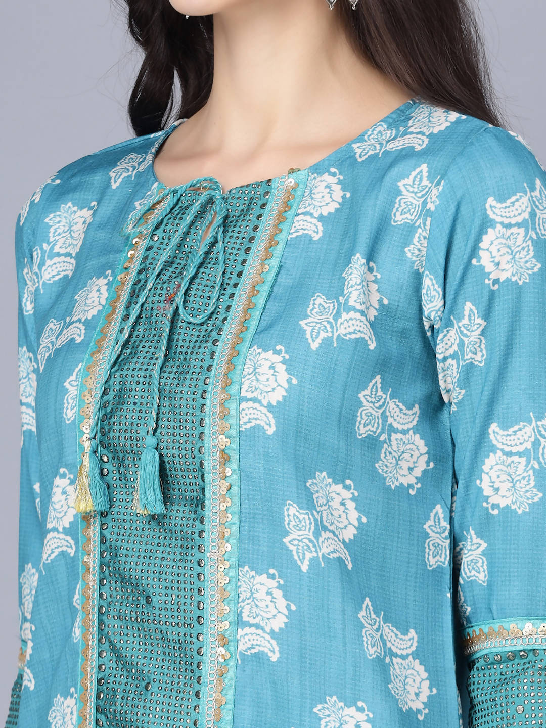 Myshka Women Blue Ethnic Motifs Printed Kurta with Trousers With Dupatta