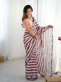 Pink Chinon Designer Digital Printed,Mirror Cut Work Saree - Manvika