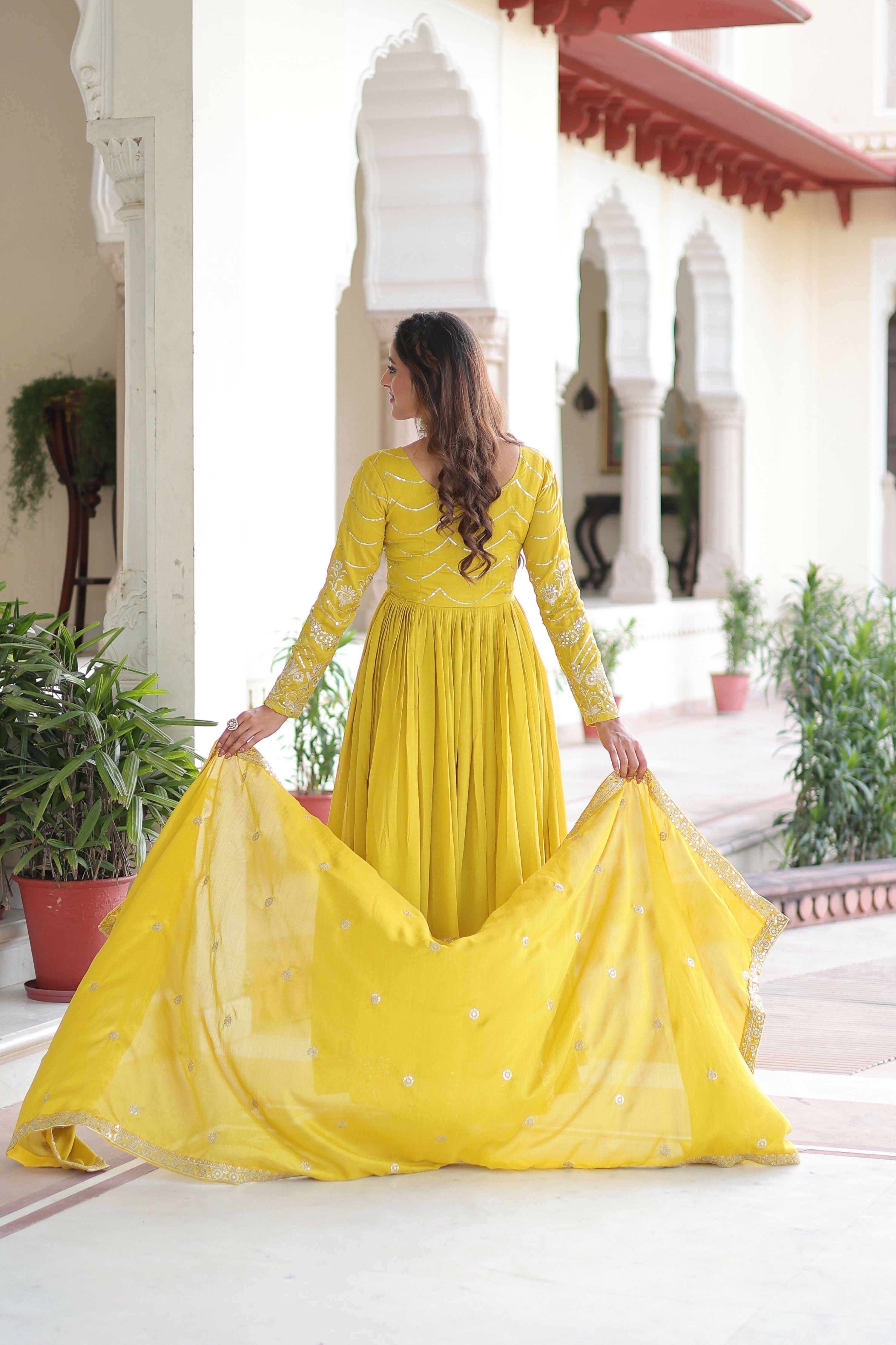 Joban Fashion Yellow Readymade Kurta Set With Sequence embroidery Work