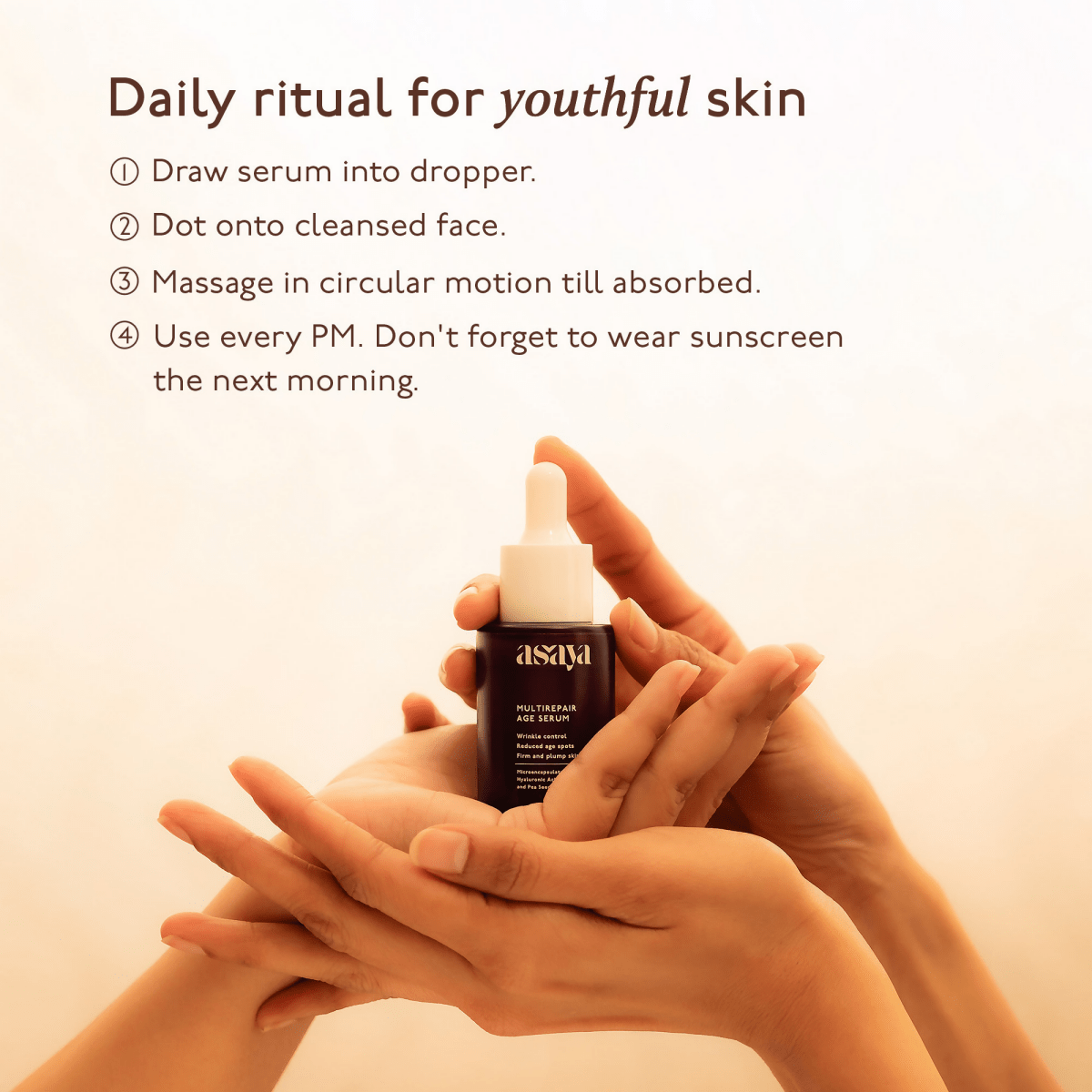 Asaya 0.2% Retinol Peptide Night Serum, Beginner Friendly Anti Aging Face Serum With Vit C