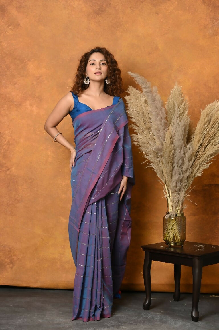 Very Much Indian Designer Mul Cotton Handloom Saree with Sequins - Purple