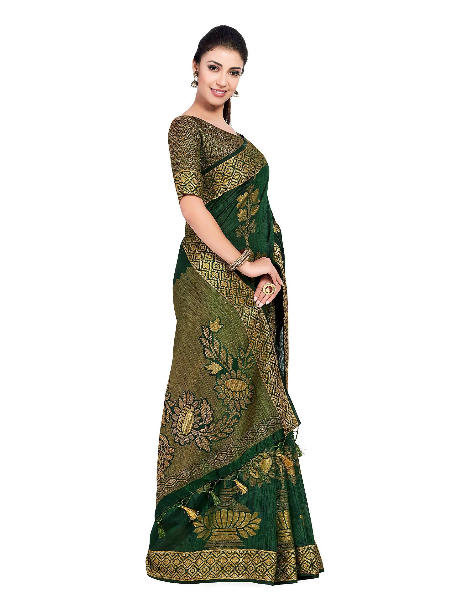Mimosa Women's Dark Green Kanchipuram Art Silk Saree