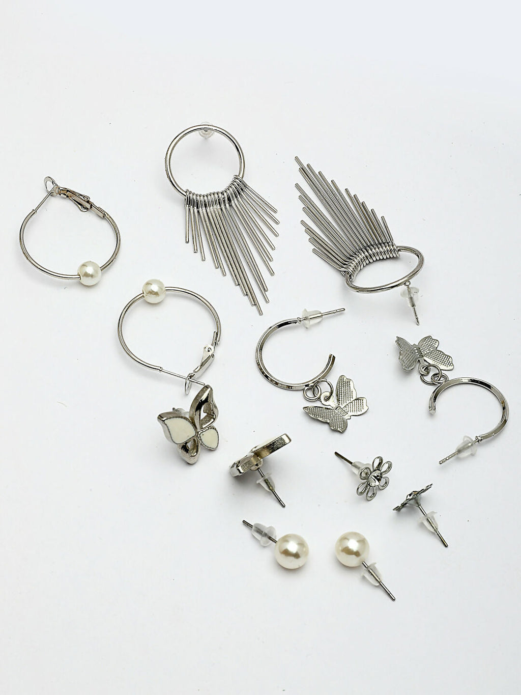 NVR Women's Set of 6 Silver-Plated Contemporary Drop Earrings