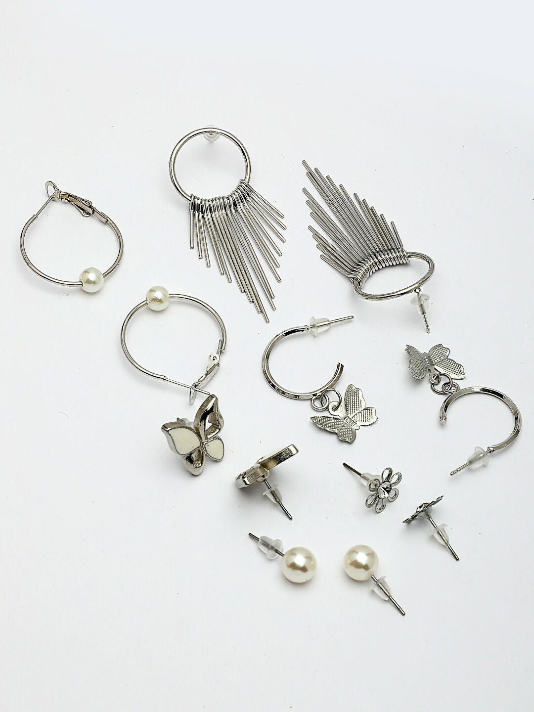 NVR Women's Set of 6 Silver-Plated Contemporary Drop Earrings