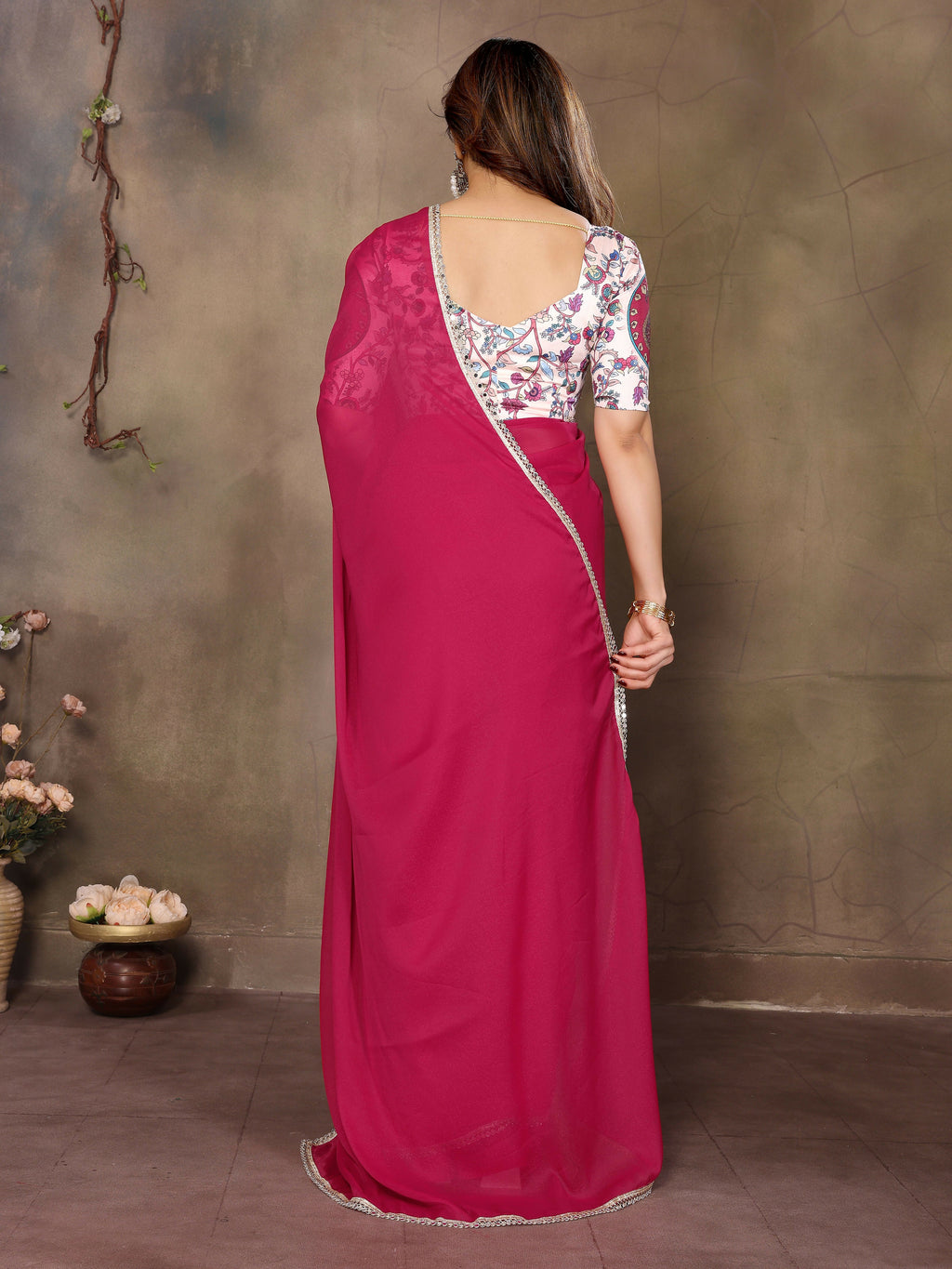 Partywear traditional Georgette Pink Fancy Saree - Anbazaar