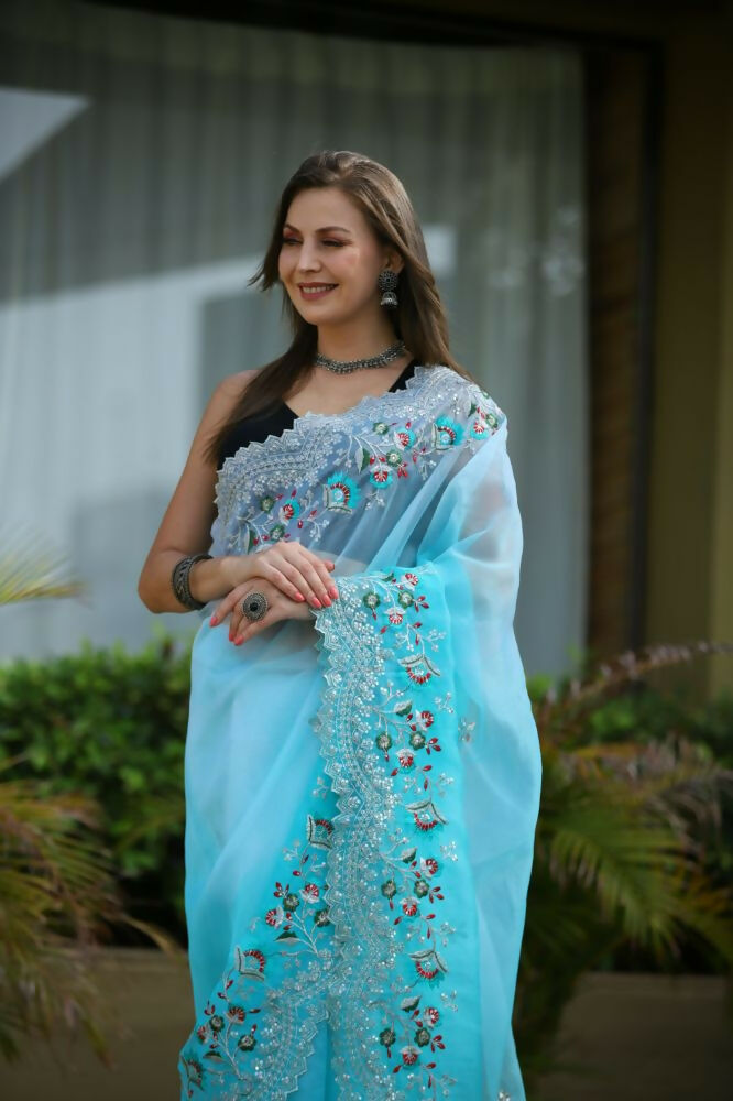 Vamsee Sanyogita Sanyogita - Sky Organza Saree