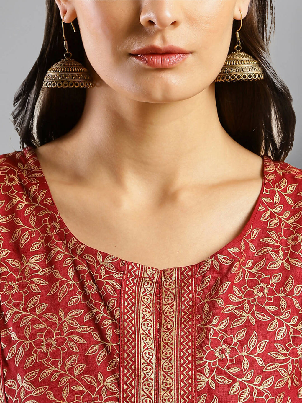 Maroon Viscose Rayon Ethnic Motifs Aline Dress - Poonam