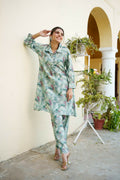 Vaasva Women Mint Muslin Printed Shirt & Pant Set