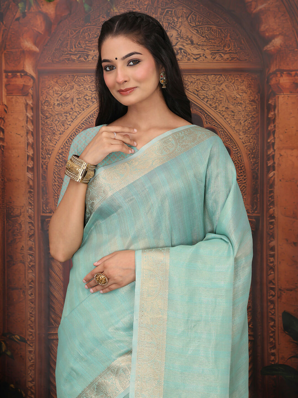 Shree Shyam Fashion Organza Rama Green Saree