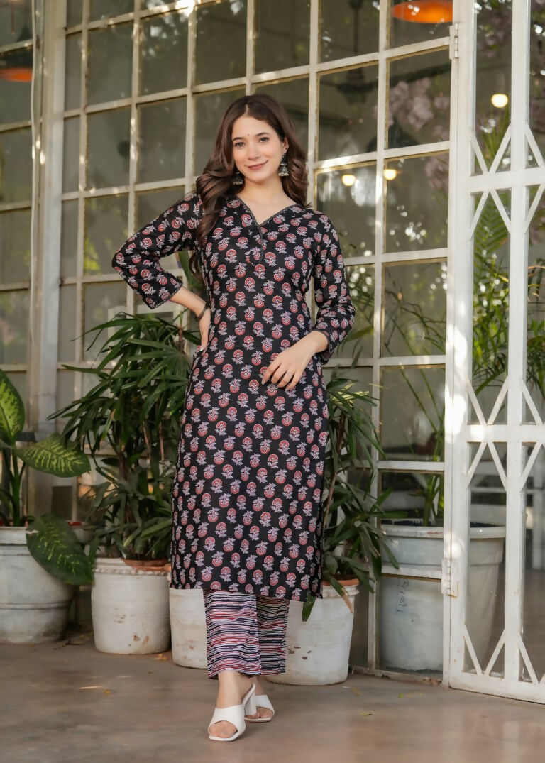 Black Pure Cotton Printed Anarkali Suit with Dupatta - Rashmika