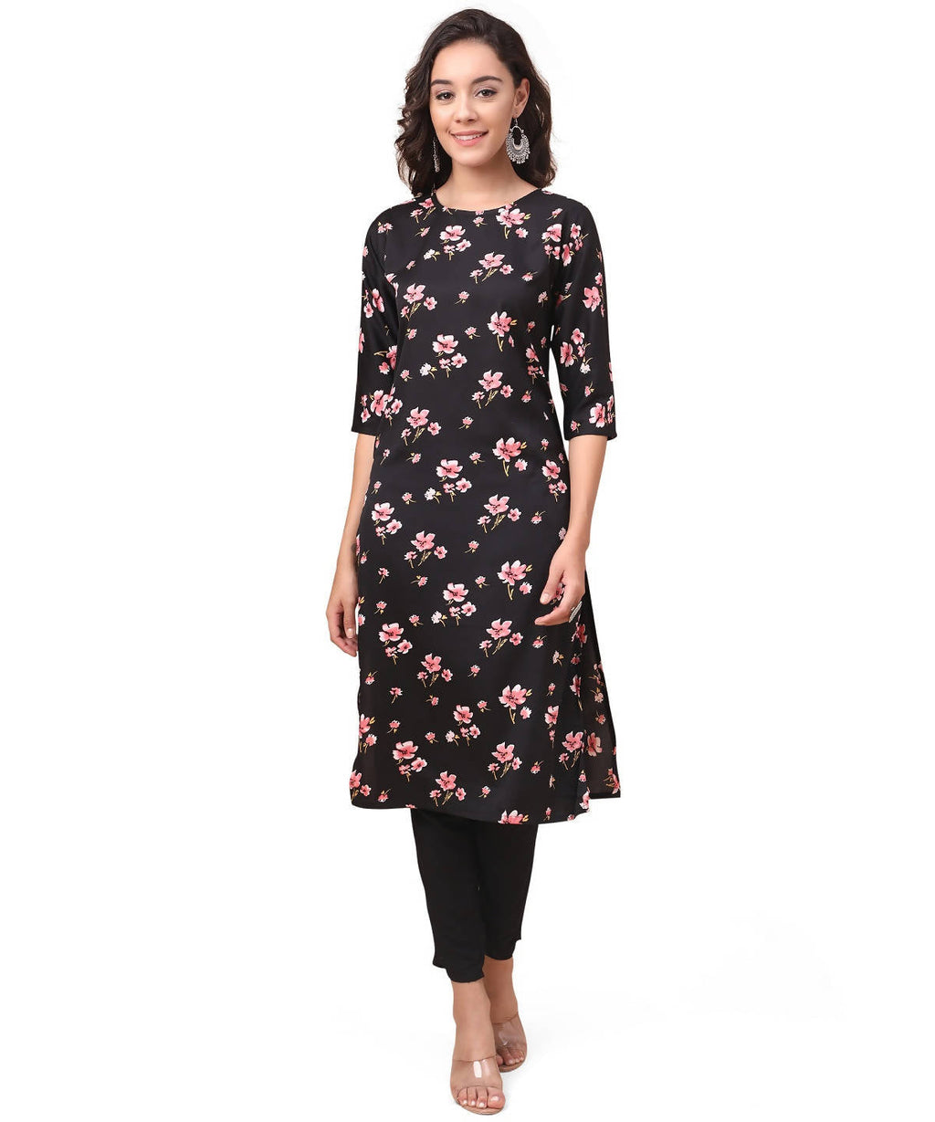 Vamika Black French Crepe Printed Party Wear/Casual Wear Kurti