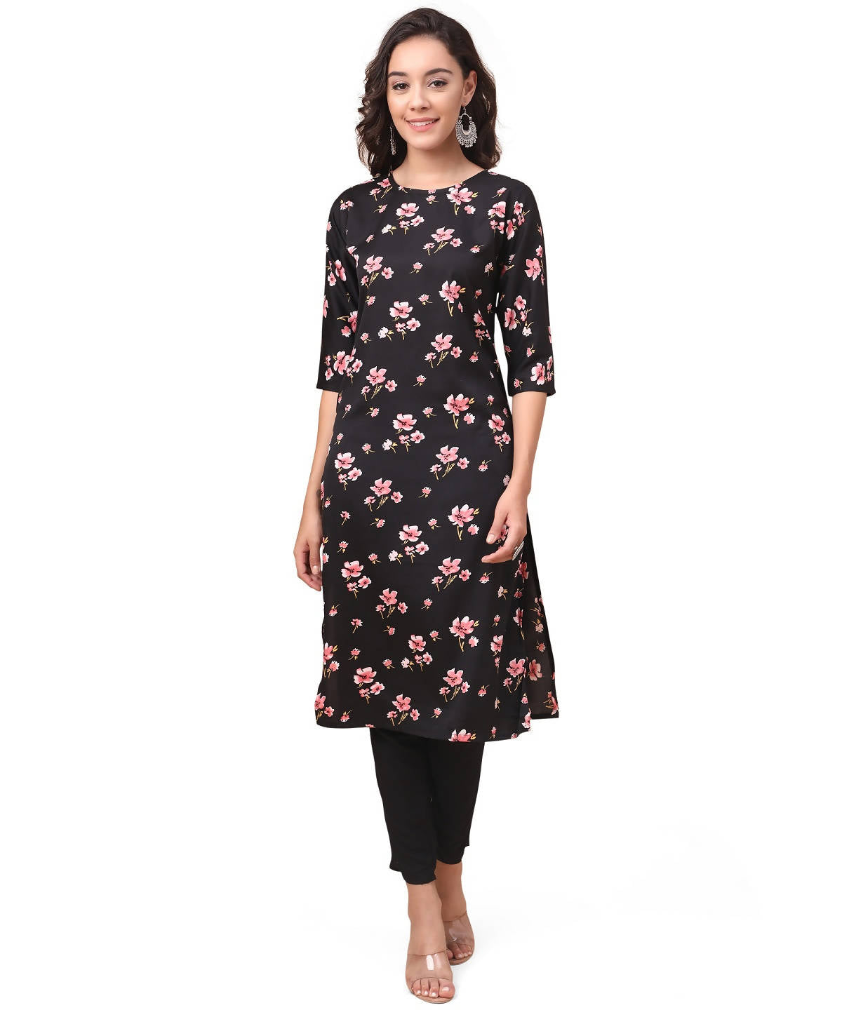 Vamika Black French Crepe Printed Party Wear/Casual Wear Kurti