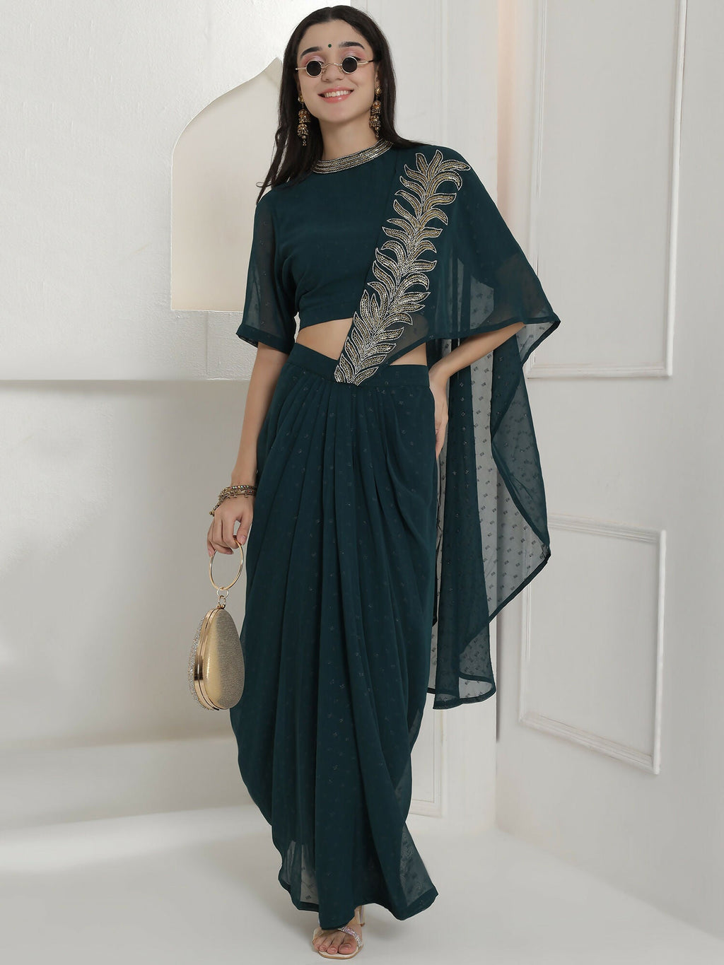 Joban Fashion Green Georgette Drape Skirt Set