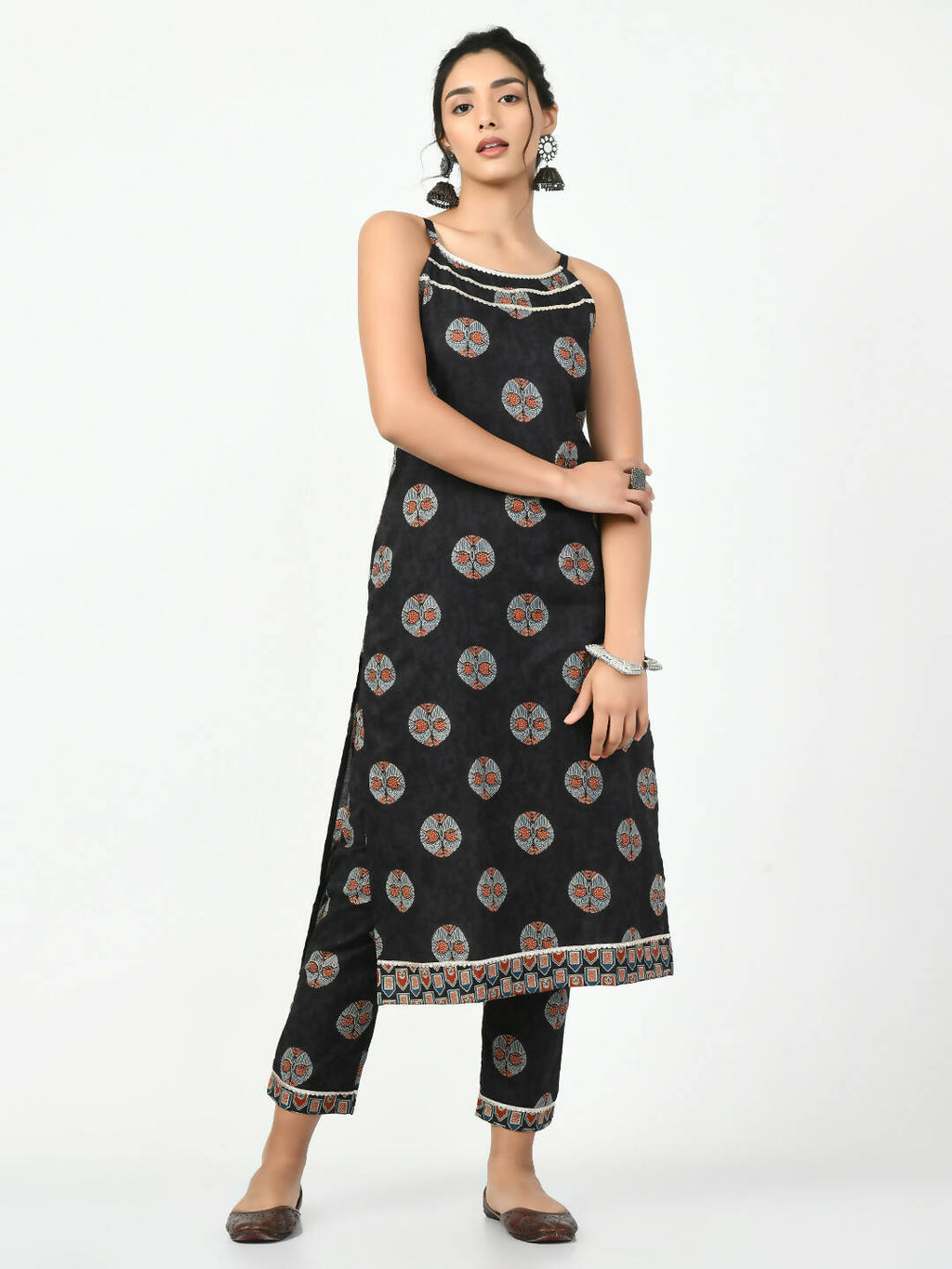 Myshka Women's Black Straight Printed Kurta