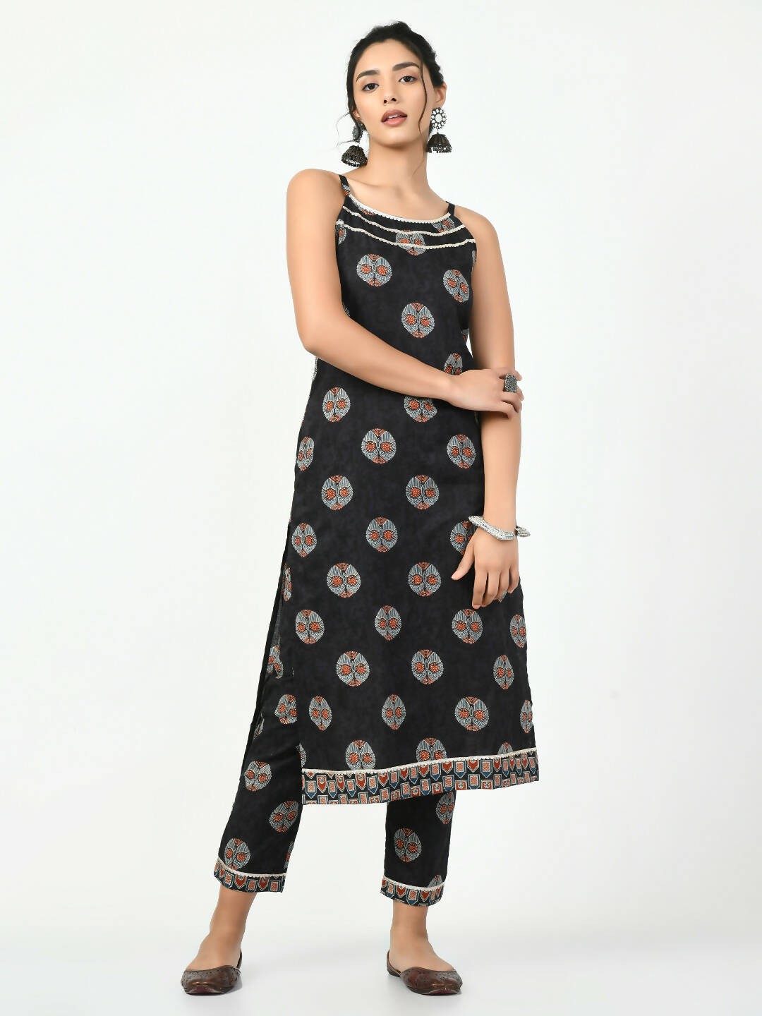 Myshka Women's Black Straight Printed Kurta