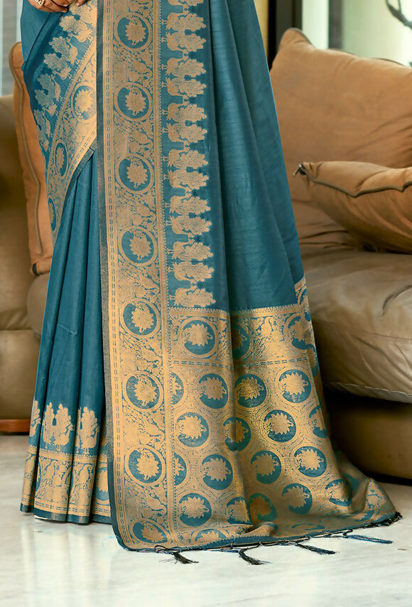 Sangam Prints Ocean Blue Assam Silk Woven Work Traditional Saree