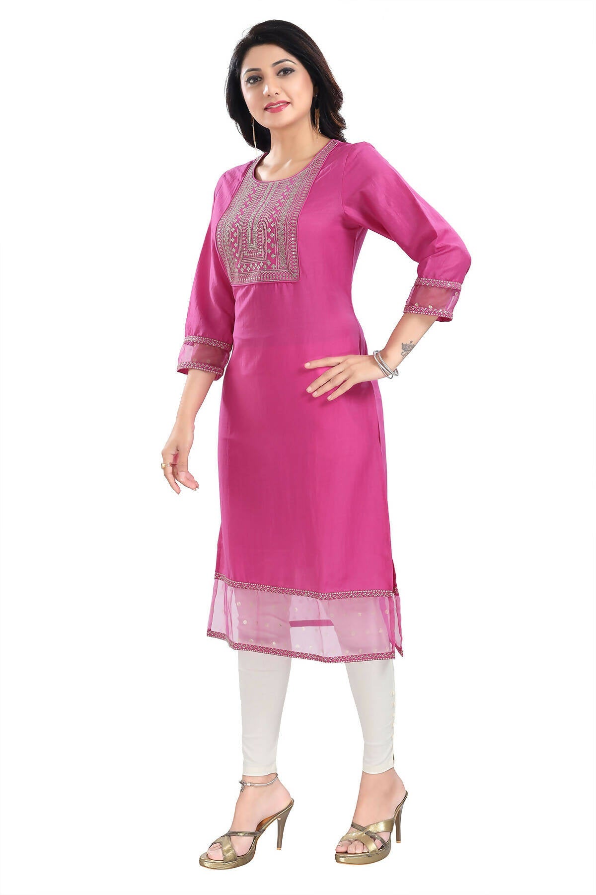 Snehal Creations Wonderful Art Silk Designer Long Kurti Tunic With Zari Embroidery