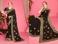PR Fashion Black Fendi Two Tone Silk Heavy Zari Embroidery Work With Heavy Zircon Work Saree