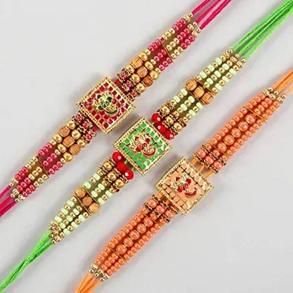 Set of 3 Meenakari Rakhi and Kaju Katli Box