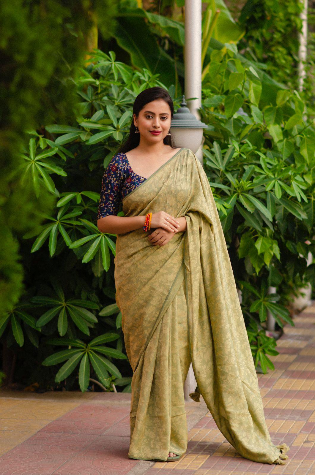Olive Jute Silk Woven Design Saree with Unstitched Blouse - Hiral Fashion