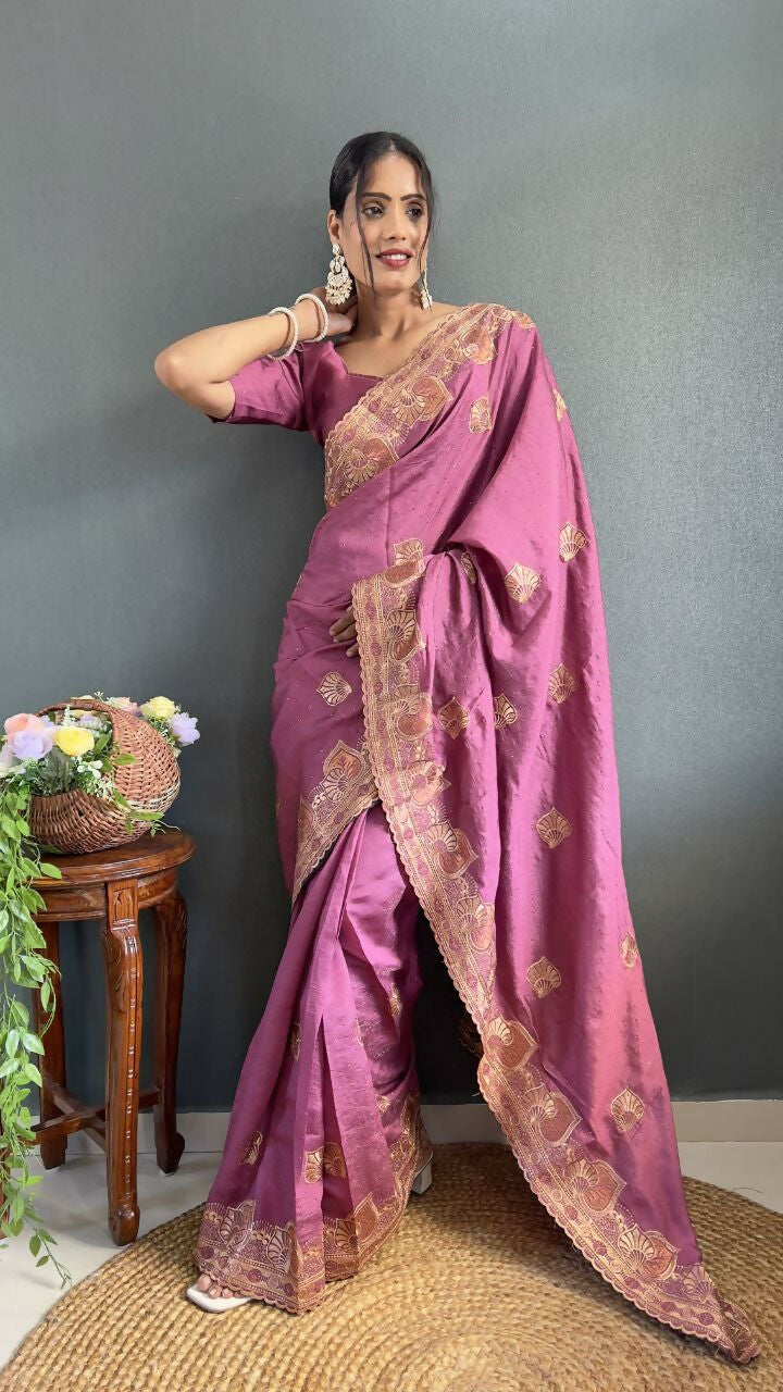 Vastranavya Mauve Vichitra Silk Zari with Swarovski Work Ready to Wear Saree