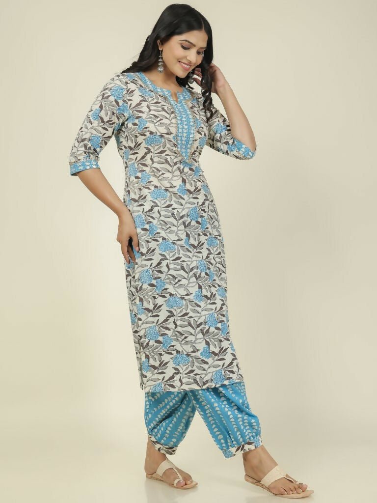Aramya Straight Soft Cotton Floral Print Women's Kurta - Off White