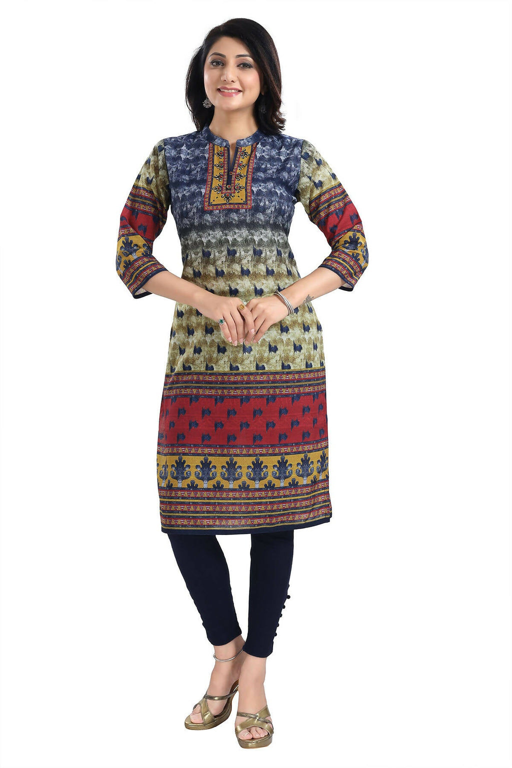 Snehal Creations Multicolored Designer Digital Print Cotton Slub Fabric Long Kurti Tunic