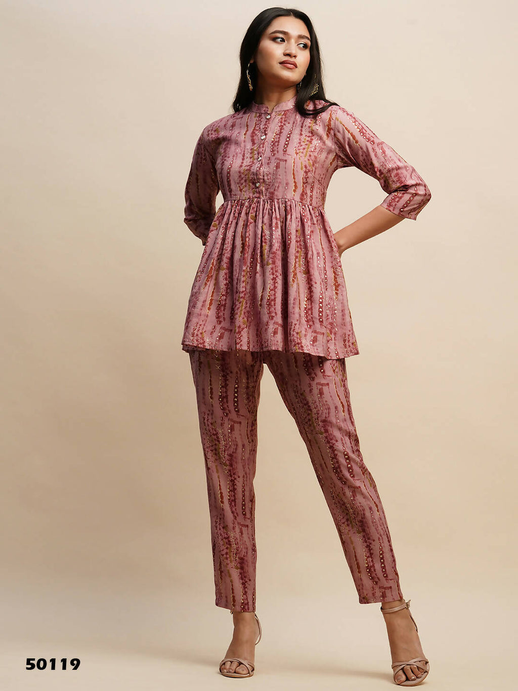Pink Poly Cotton Tie and dye Printed Top with Matching Trouser - Shivani