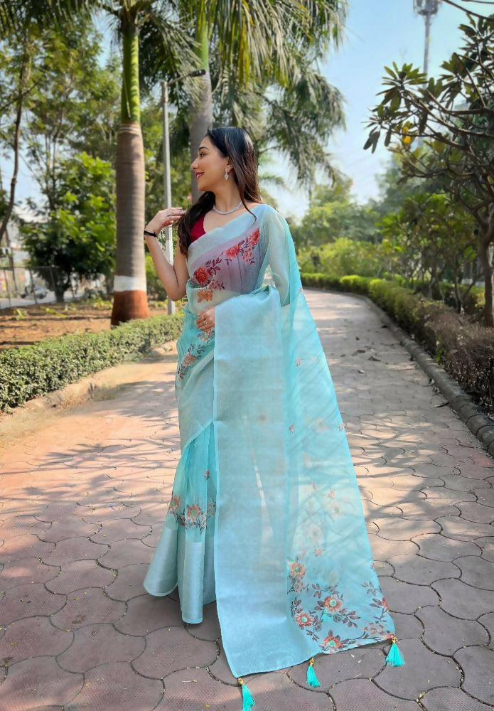 Vamsee Mehar Sea Green Organza Saree