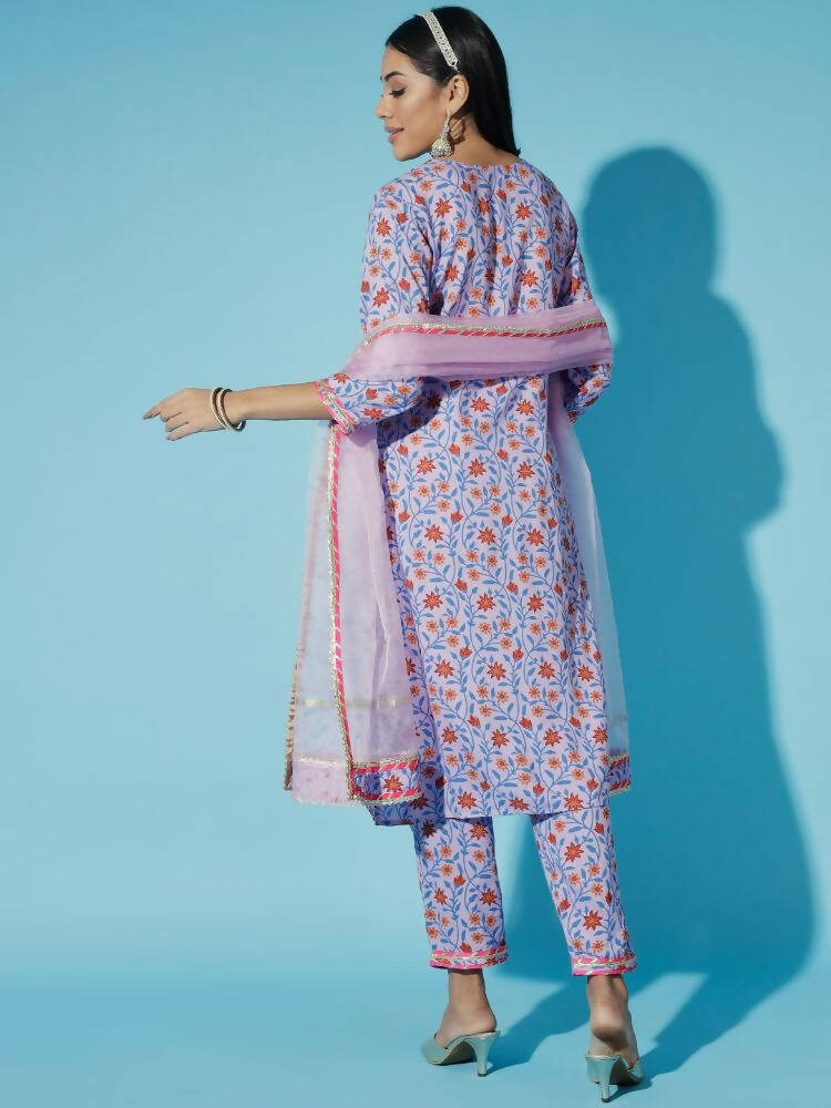 Myshka Women Lavender Printed Kurta & Trousers With Dupatta
