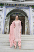 Jyoti Fashion Women's Pink Faux Georgette Heavy Embroidery and Moti Work Kurta Set