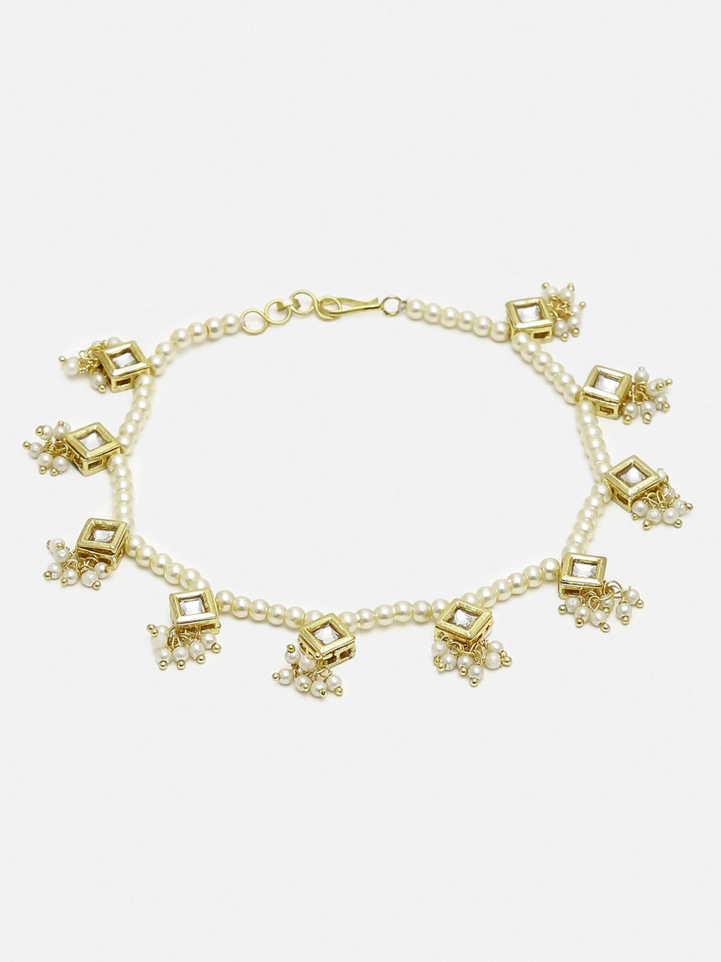 White Gold-Toned Plated Kundan Anklets Set Of 2 - Ruby Raang