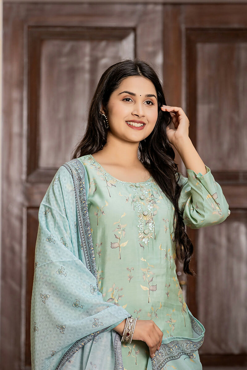 Kaajh Women's Sky Blue Printed Modal Silk Suit Set