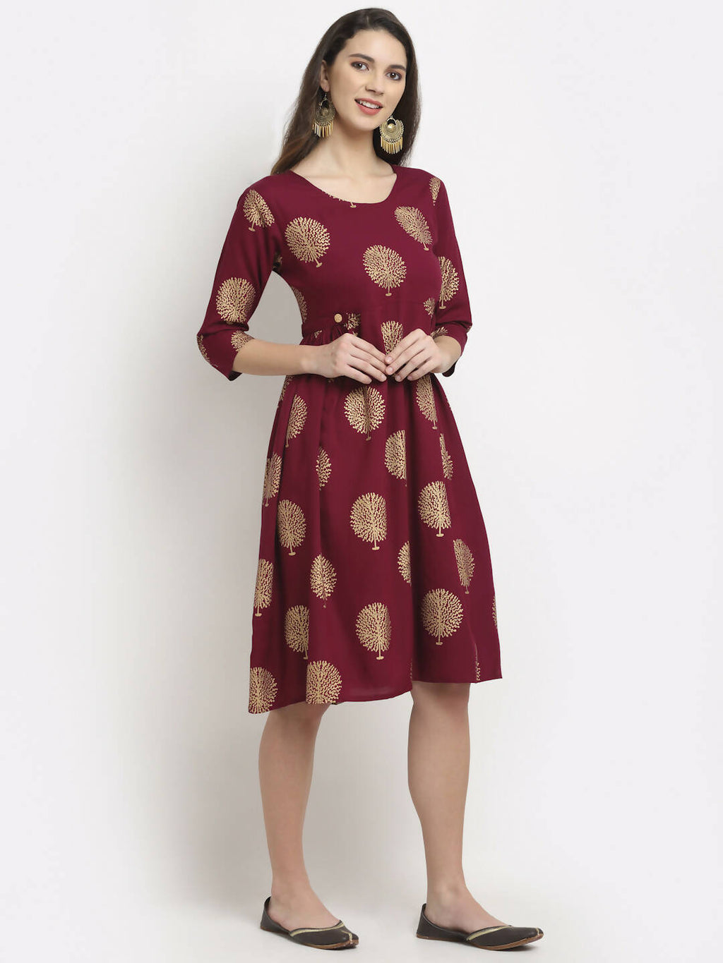 Rudra Bazaar Gold Boota Printed Wine Kurti