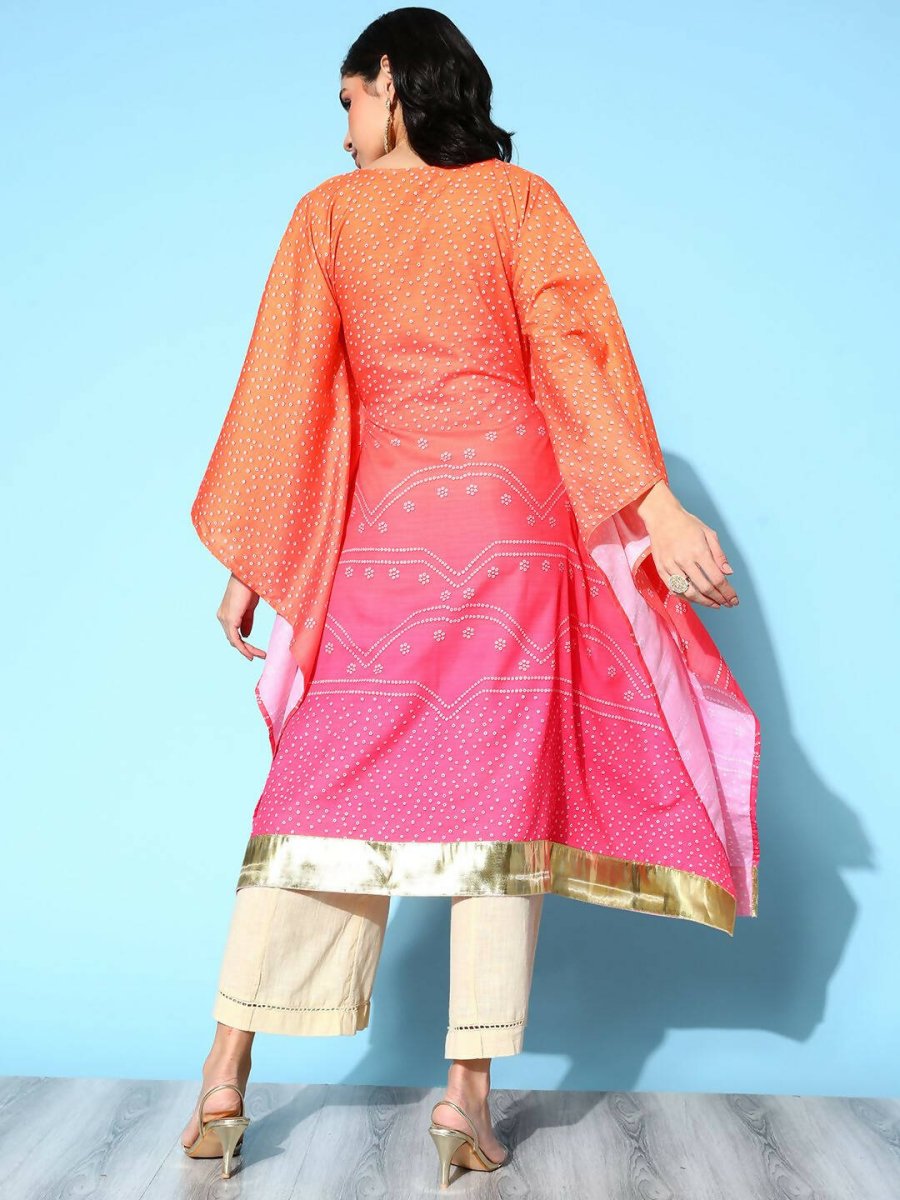 Ahalyaa Women's Orange Cotton Blend Printed Kaftan Kurta
