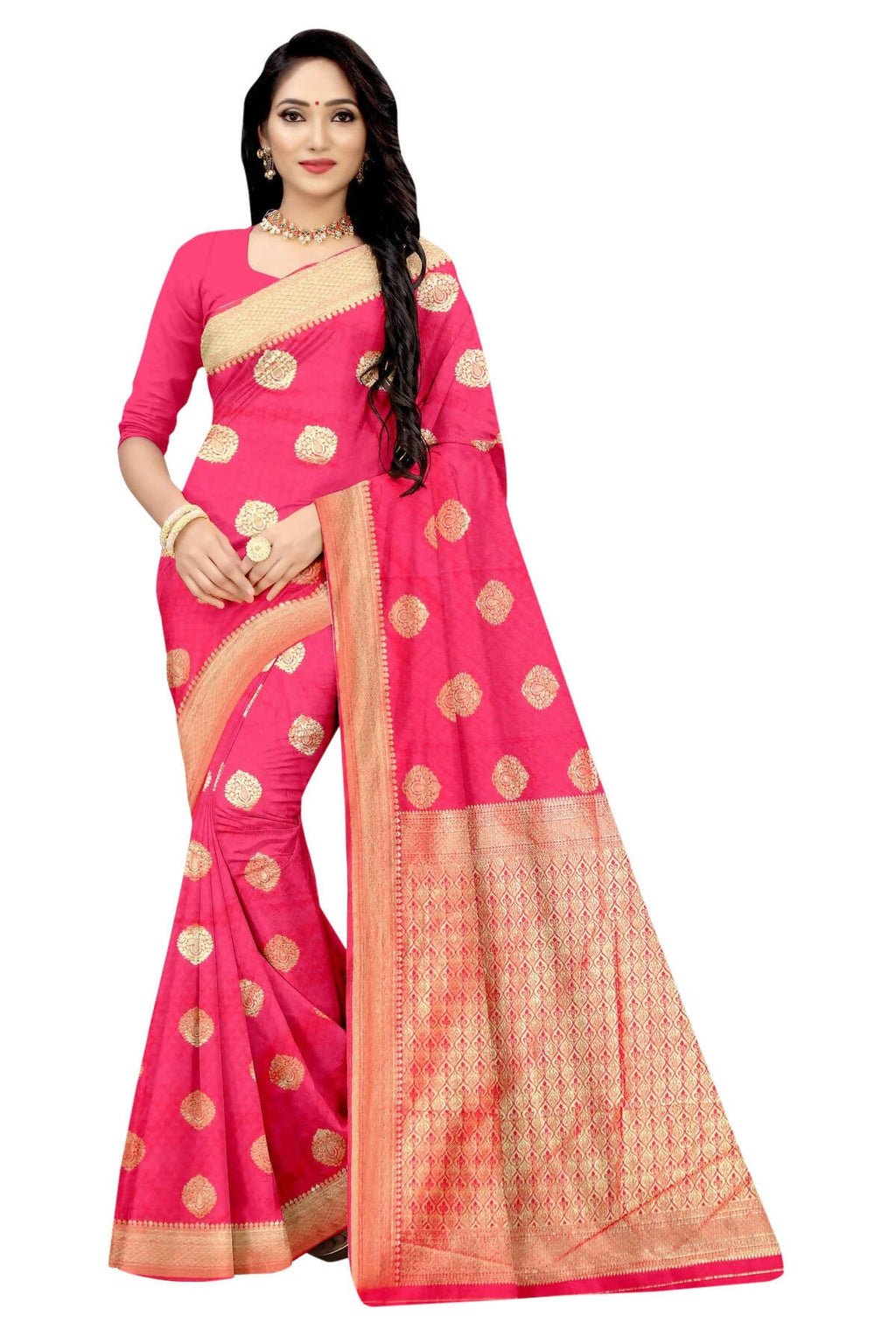 Vamika Weaving Banarasi Jacquard Pink Saree