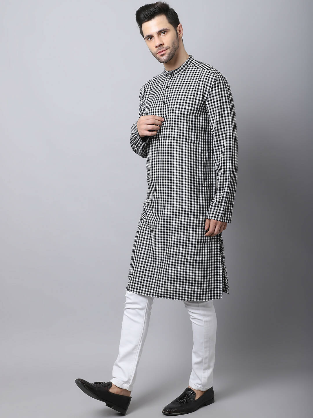 Even Apparels Multi Pure Cotton Men's Kurta With Band Collar