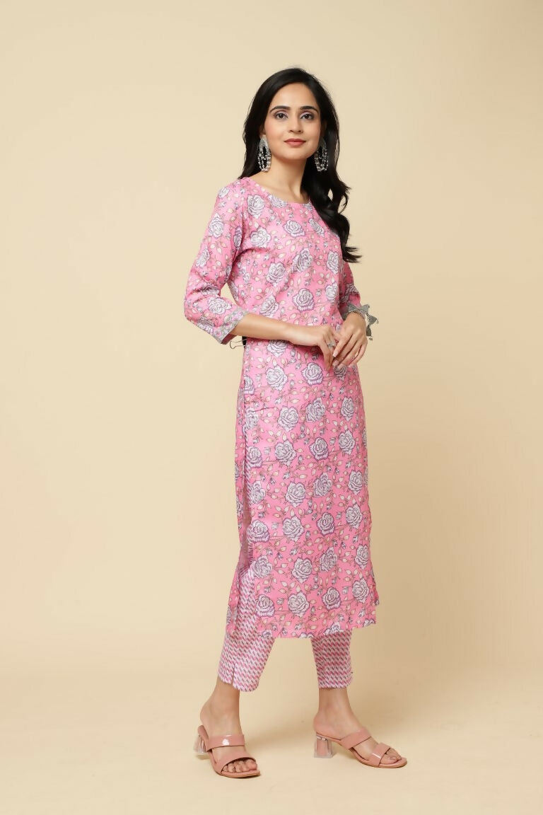 Designer Stylish Pink Cotton Blend Stitched Suit With Dupatta - Tanisha