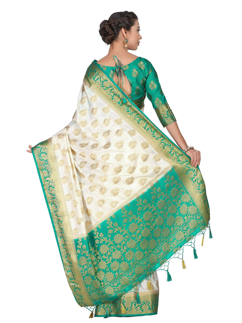 Mimosa Women's Kanchipuram Silk Beige Saree