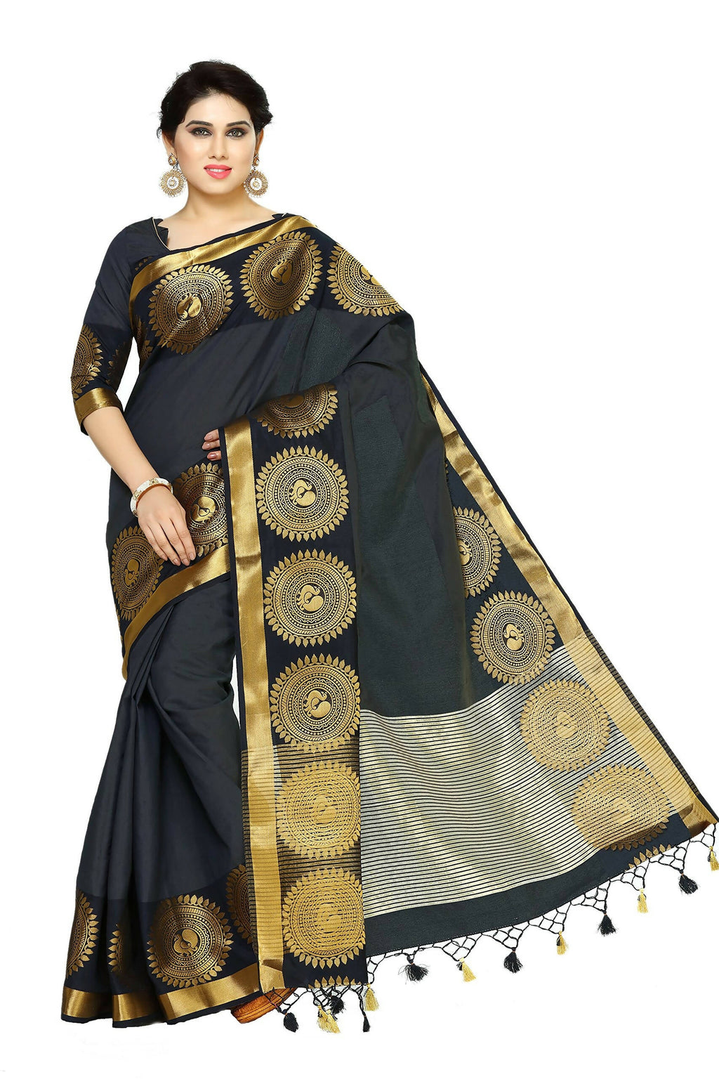 Mimosa Women's Banarasi Tussar Silk Black Saree