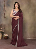 Partywear traditional Georgette Dark Brown Fancy Saree - Anbazaar