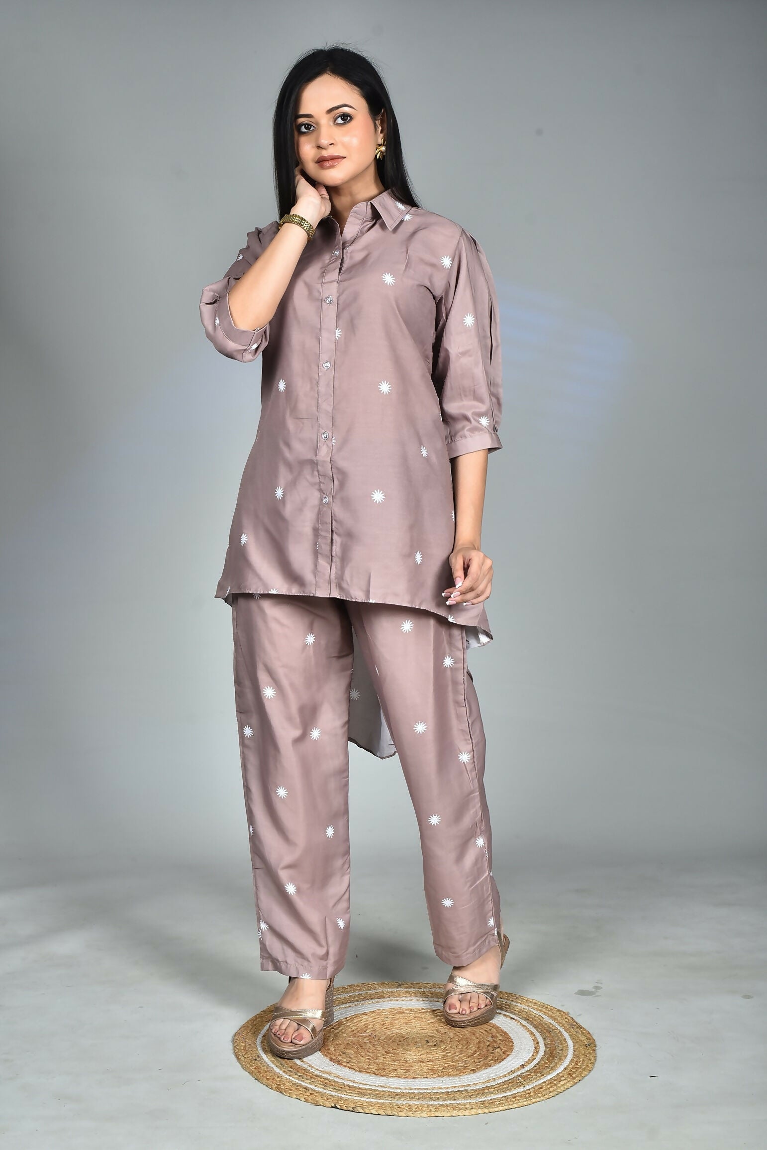 Morchari Digital Print Semi Muslin Co-Ord Set Top & Trouser-Multicolor